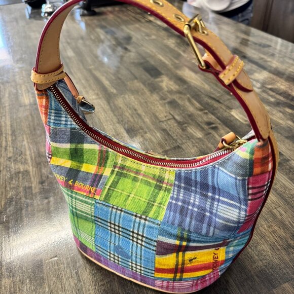 Dooney & Bourke Picnic Ants Canvas Madras Plaid Hobo Bag Purse 9" x 8" x 5"  - R - Picture 4 of 13